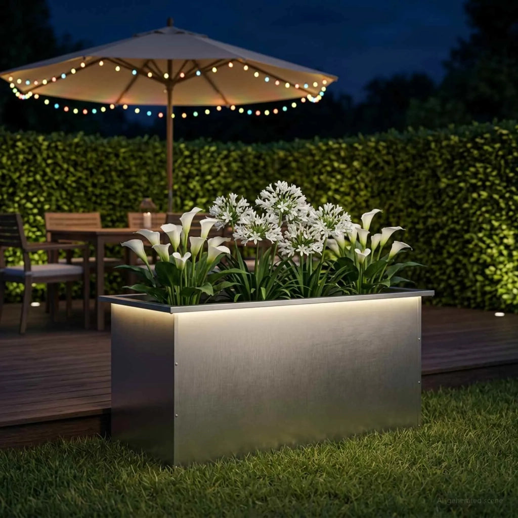 Fioriera da giardino con LED Argento 50 x 100 x 48 cm 8008232