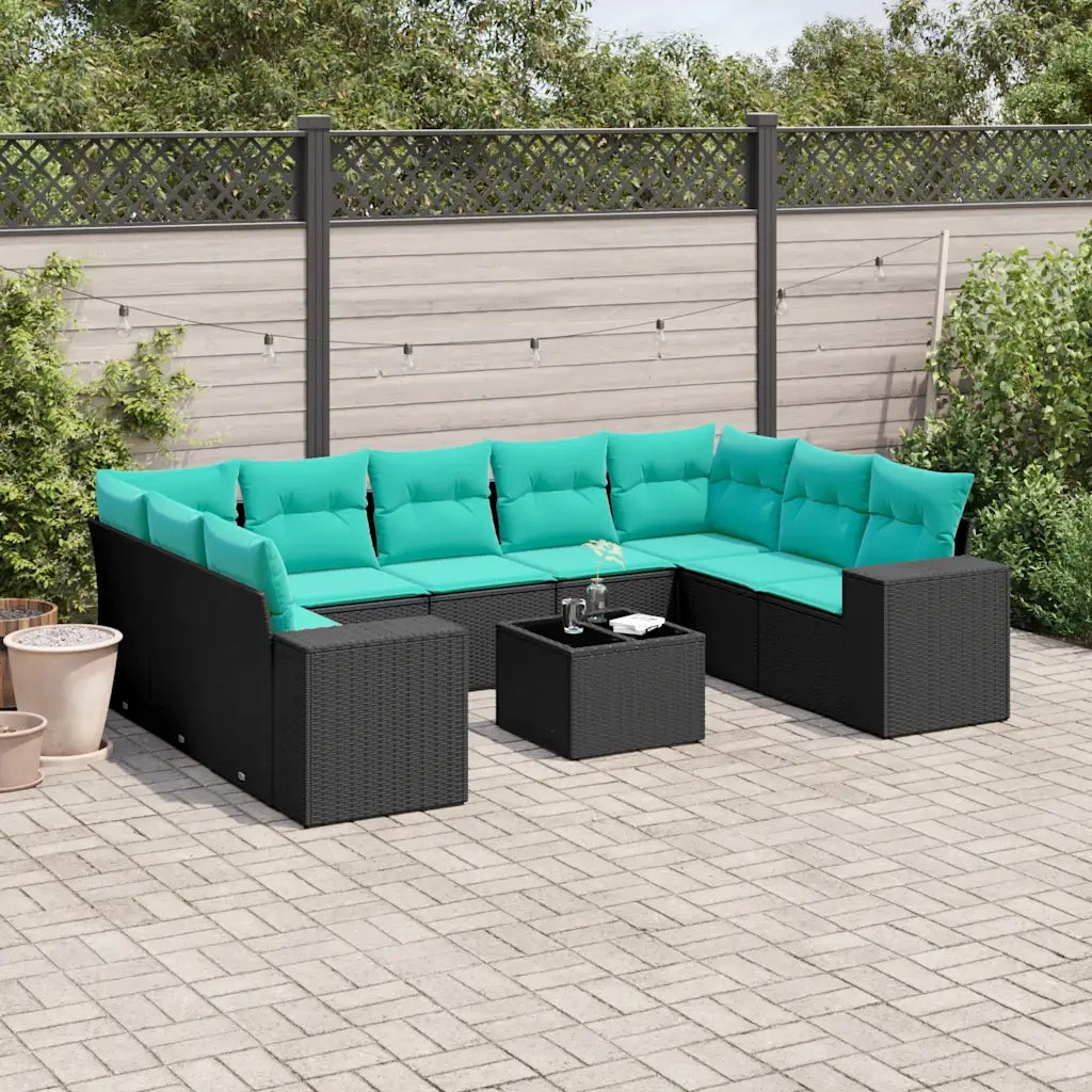Set Divani da Giardino 10 pz con Cuscini Nero in Polyrattan 3223006