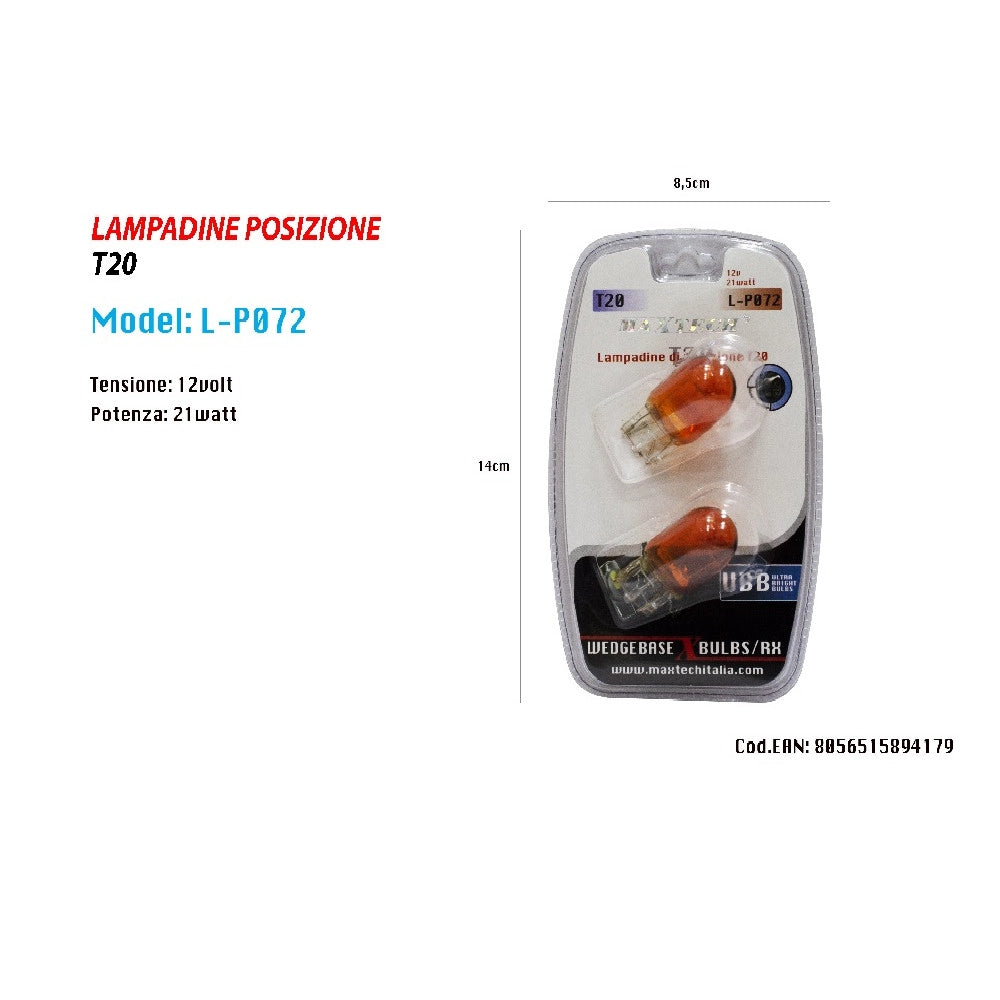 Trade Shop - Lampadine Di Posizione T20 Maxtech L-p072 12 V 21 Watt Lampadine Ultra Luminose -