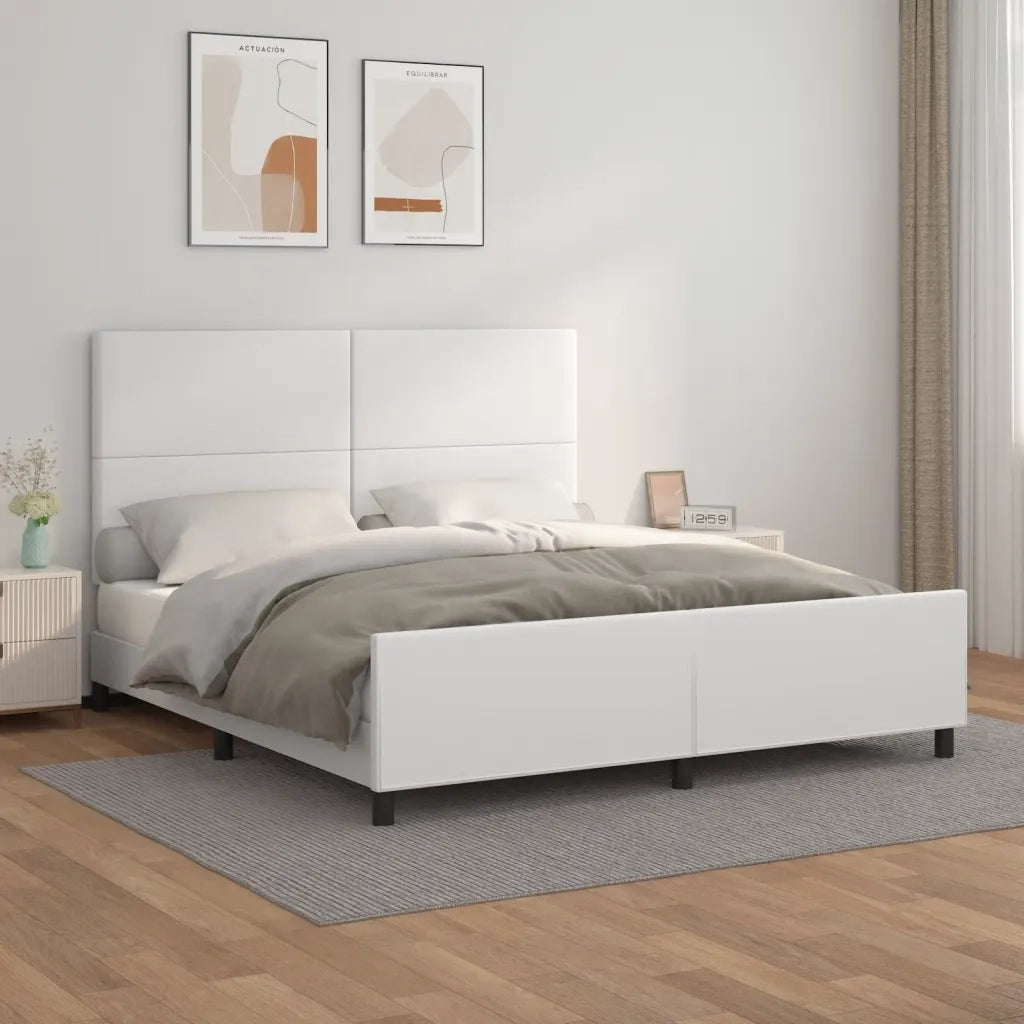Letto matrimoniale | Letto per adulti | Giroletto con Testiera Bianco 160x200 cm in Similpelle