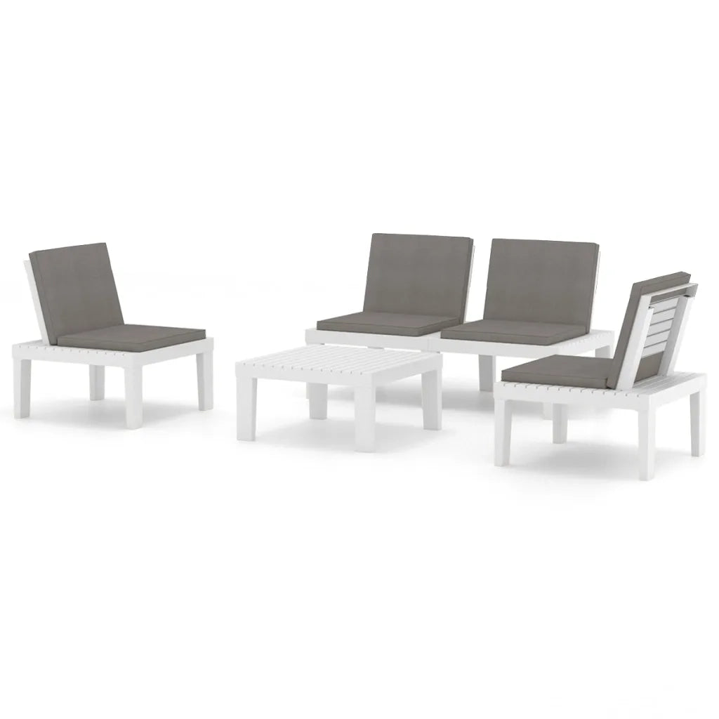 Set Divani da Giardino con Cuscini 4 pz | Set Salotto da Giardino in Plastica Bianco