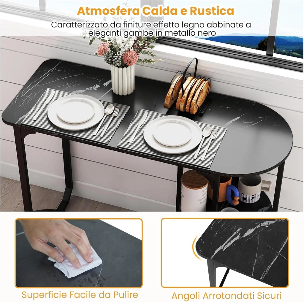 Set da Pranzo Industriale 3 Pezzi, Tavolo da Cucina in Legno con 2 Sgabelli e Ripiani Portaoggetti, Set da Pranzo Salvaspazio per Appartamenti, Cucina e Soggiorno (Nero)