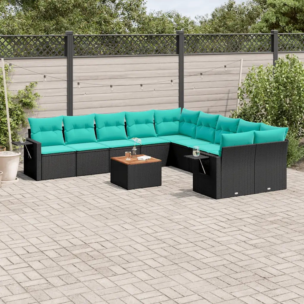 Set Divani da Giardino 11 pz con Cuscini Nero in Polyrattan 3224755