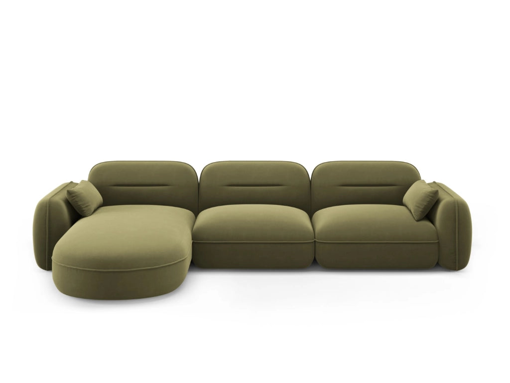Cosmopolitan Design - Divano angolare modulare sinistro "Sydney" 4 posti in velluto verde chiaro 