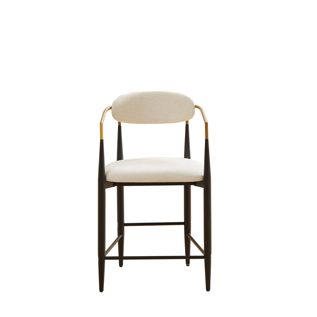 Set 2 Sgabelli da Bar con Braccioli Vintage ¨C MINIMAL ¨C Nero/Oro, Seduta in Tessuto Crema
