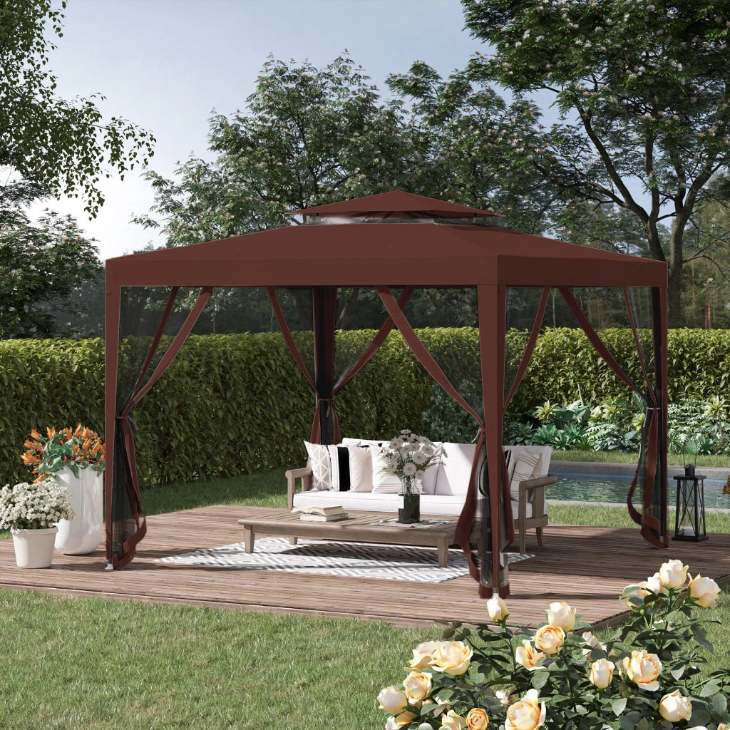 Gazebo da Giardino 3x3 m con 4 Zanzariere ¨C Zephmum ¨C Marrone Metallo