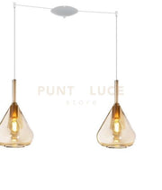 SOSPENSIONE BIANCO 2 LUCI SPOSTABILE VETRI AMBRA 1177BI-S2 S-AM