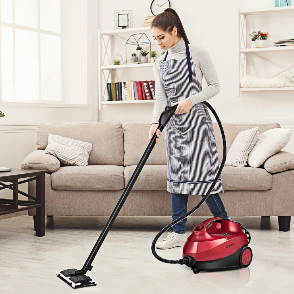 Pulitore a vapore-Elettrodomestici pulizia con 19 accessori e serbatoio da 1,5 litri per pulizia tappeti pavimenti finestre 2000W Rosso