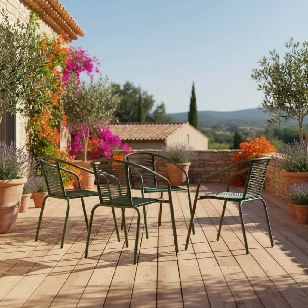 Set 4 poltrone da giardino in resina naturale, verde kaki