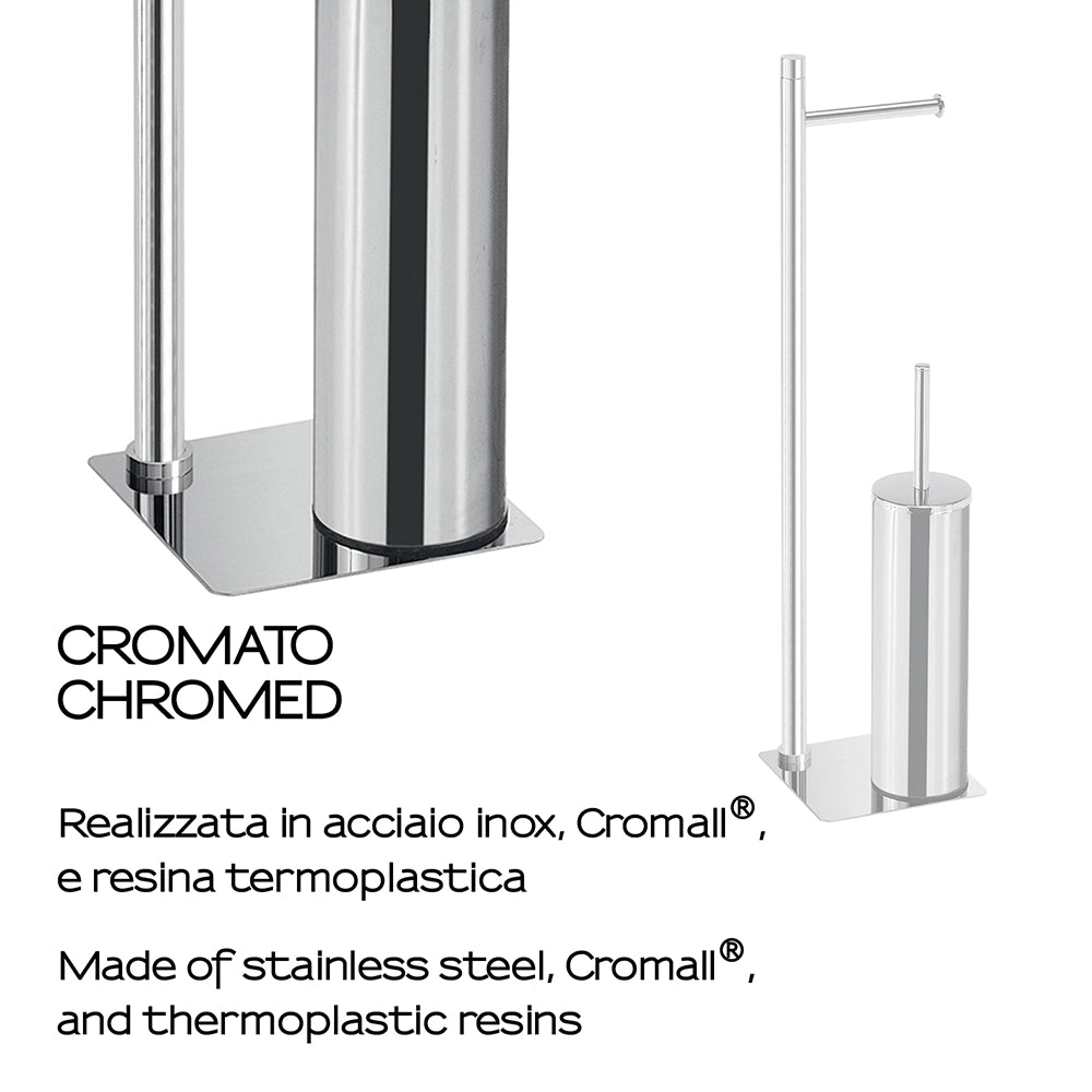 Piantana portarotolo e portascopino GEDY linea Trilly Cromato