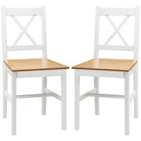 Set di 2 sedie da sala da pranzo in legno massiccio, sedie da cucina stile rustico schienale incrociato bianco e rovere