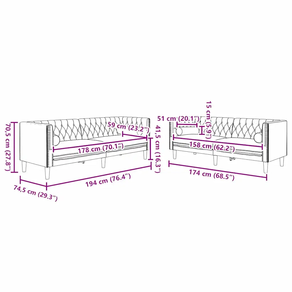 Set di divani 2 pcs Grigio scuro Velluto
