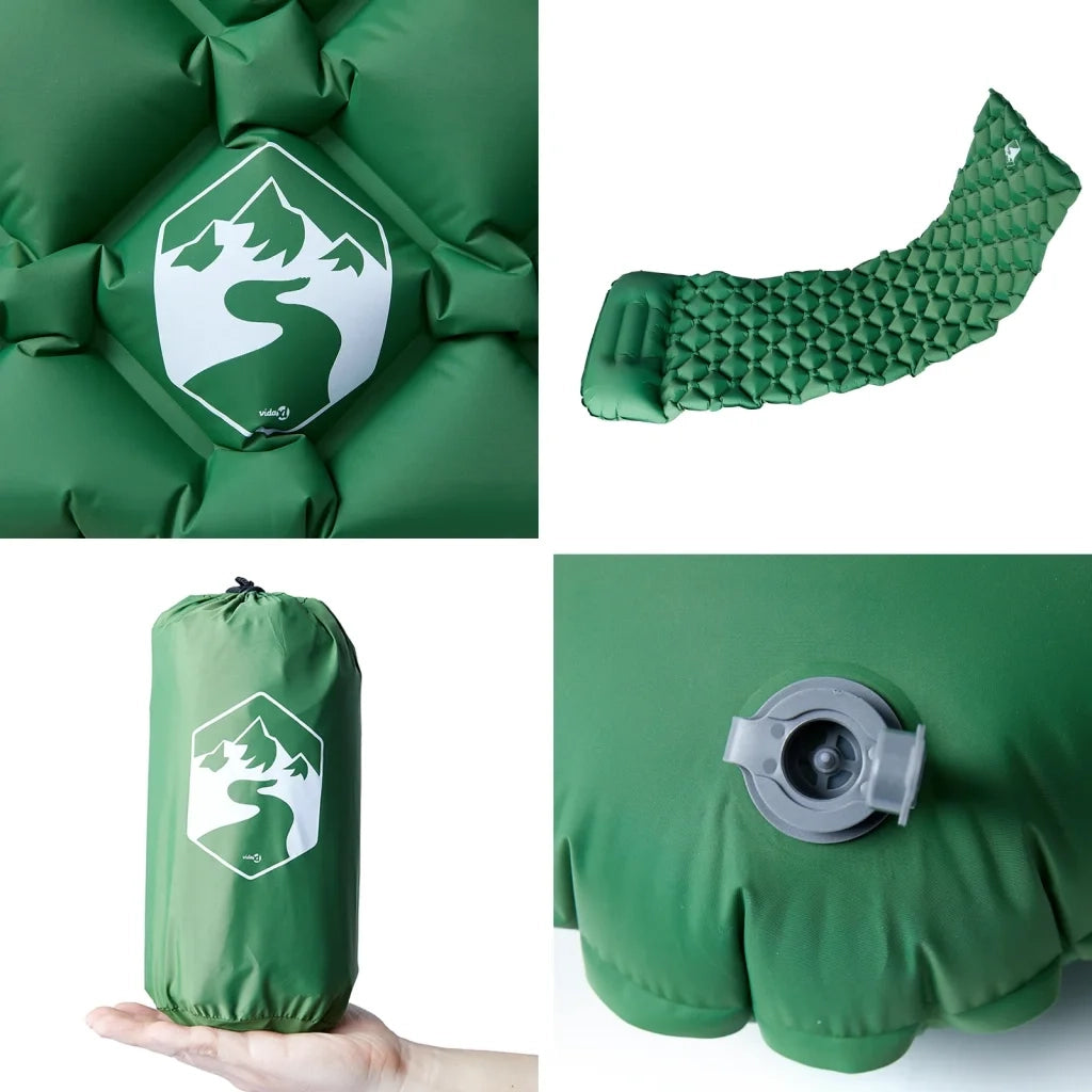 Materasso Campeggio Gonfiabile con Cuscino 1 Persona Verde CFW4433587