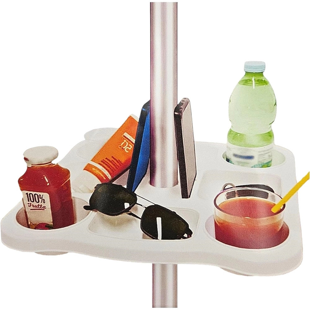 Trade Shop - Tavolino Vassoio Per Ombrellone Con Portabicchieri Scomparti Porta Snack Smartphone 670552a -