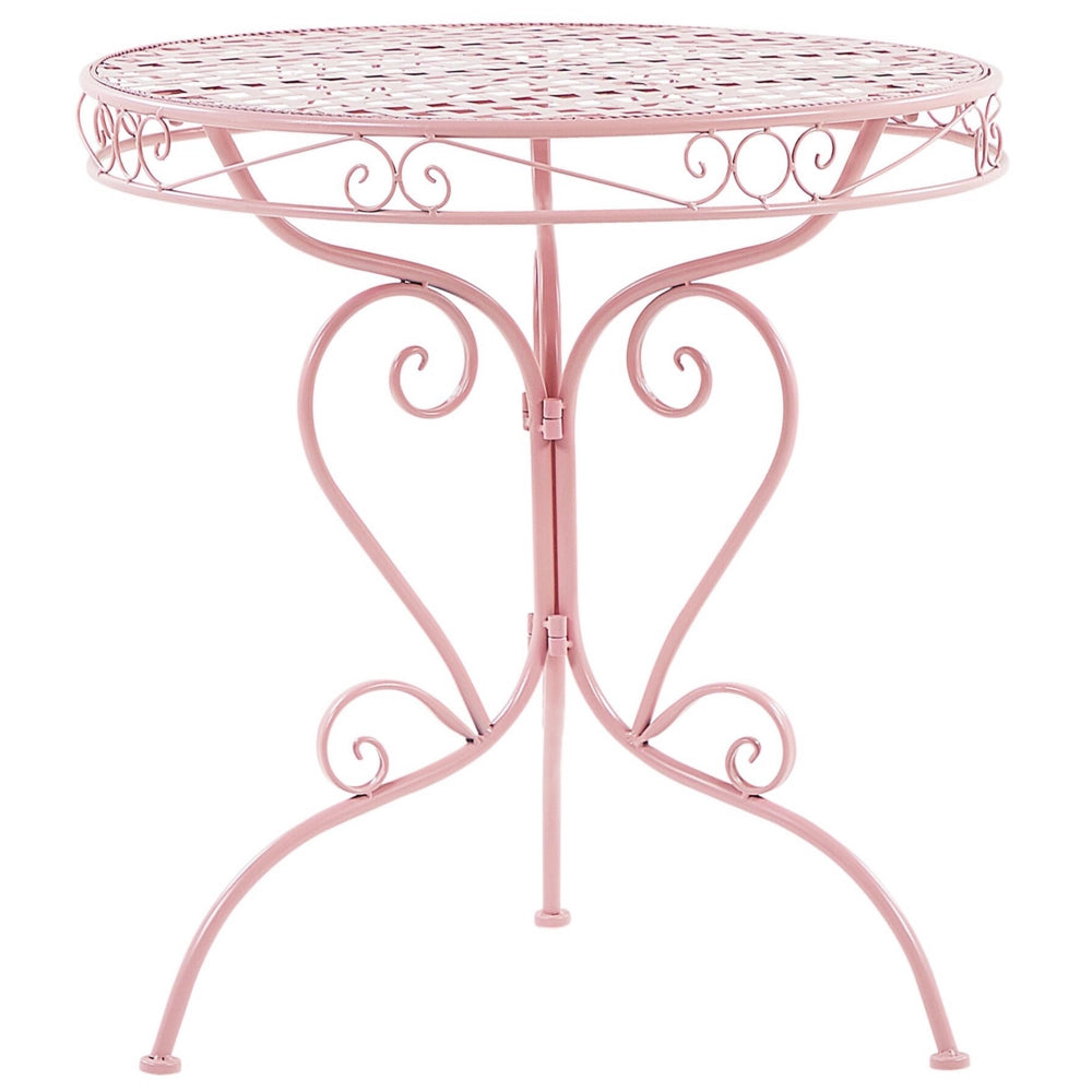 Set da bistrot da giardino in metallo rosa verniciato a polvere con tavolo e sedie da 3 pezzi