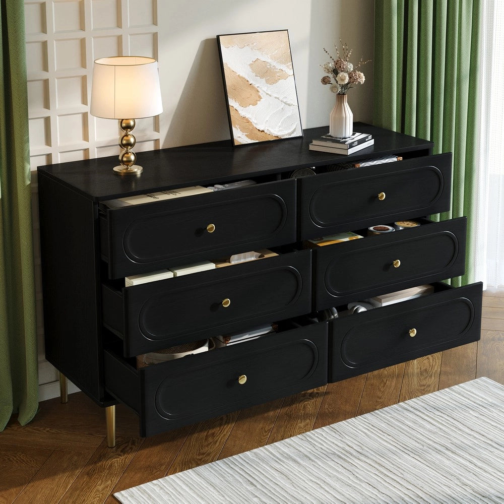 Credenza con 6 Cassetti ¨C MINIMAL ¨C Bianco/Nero, Metallo, Design Moderno per Soggiorno