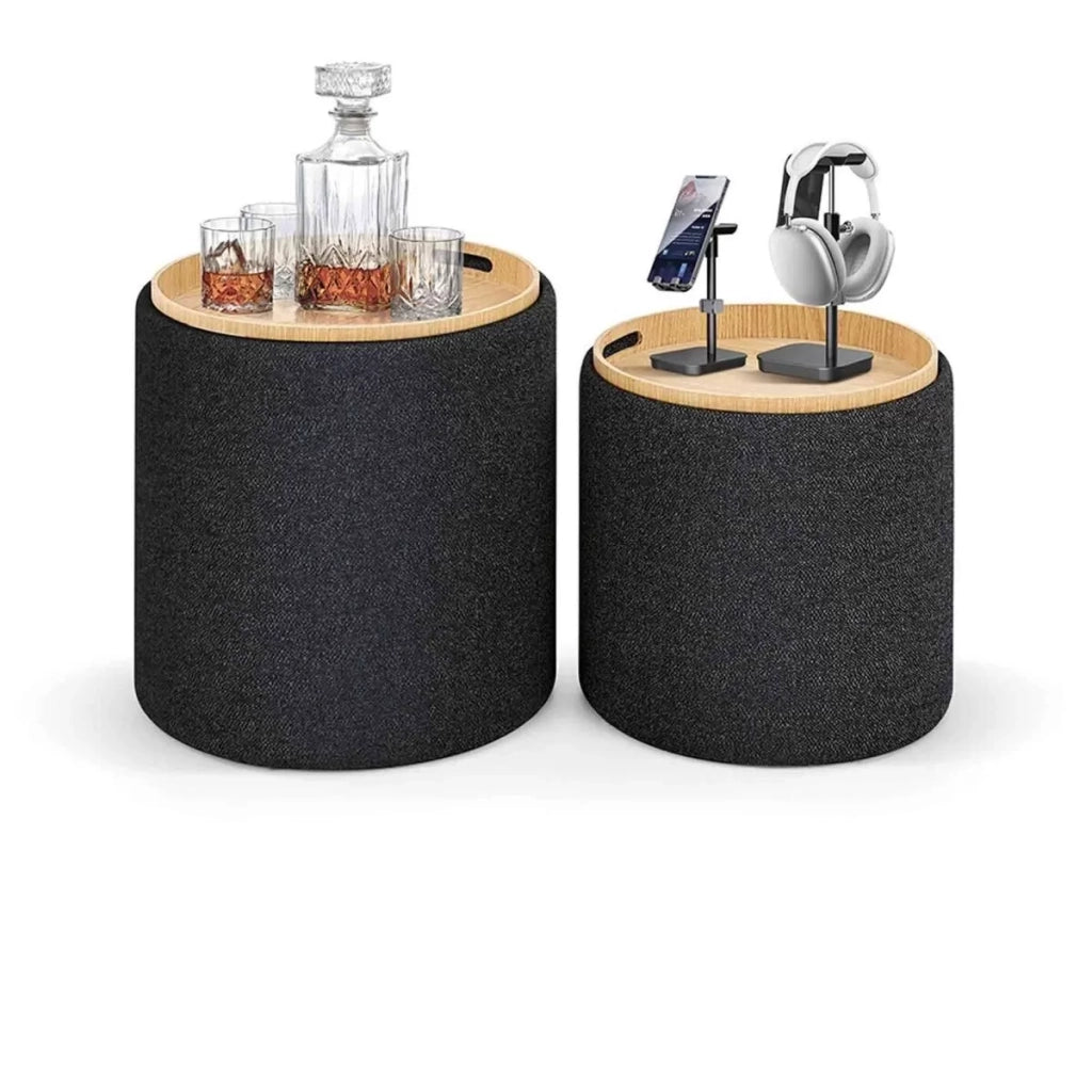 Set 2 pouf contenitori con vassoio tessuto grigio - Mobili 2G