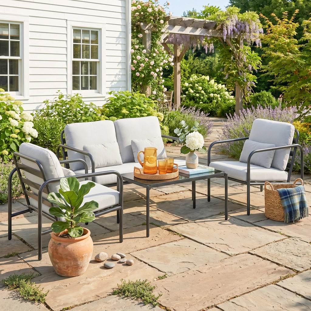 Set Salotto da Giardino ¨C zephmum ¨C Grigio Chiaro Acciaio