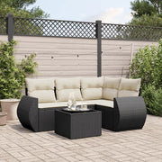 Set Divani da Giardino 5 pz con Cuscini in Polyrattan Nero 3221315
