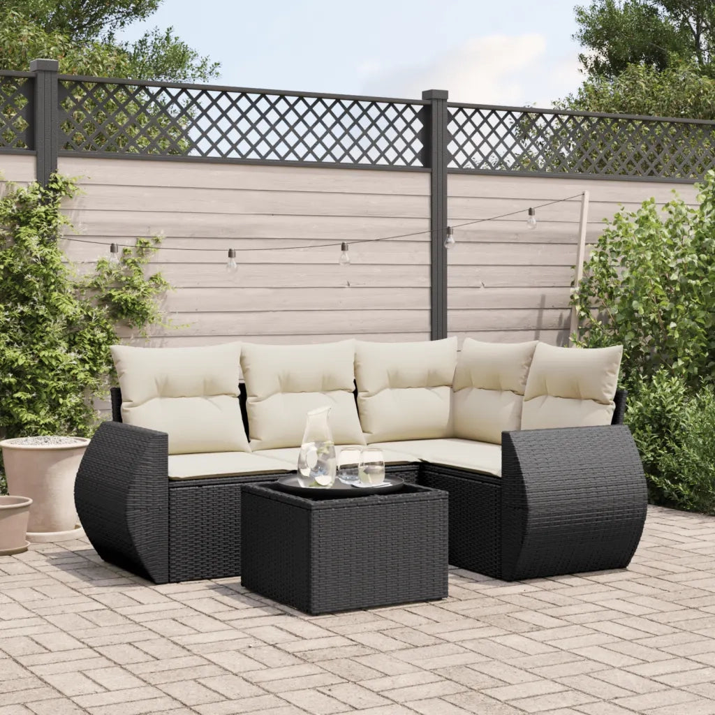 Set Divani da Giardino 5 pz con Cuscini in Polyrattan Nero 3221315