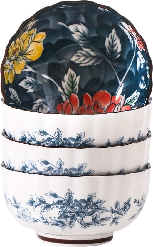 Set di piatti da colazione in ceramica da 4 pezzi, 5 pollici, 400 ml piatti da dessert da colazione, stile giapponese con conchiglia di fiori di pesca, piatti da zuppa con magnetron, piatto sicuro per insalata, piatto per riso