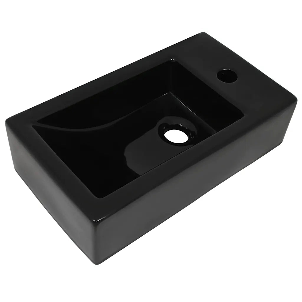 Lavandino con Foro Rubinetto Rettangolare-Lavabo-Lavello Ceramica 46x25,5x12cm