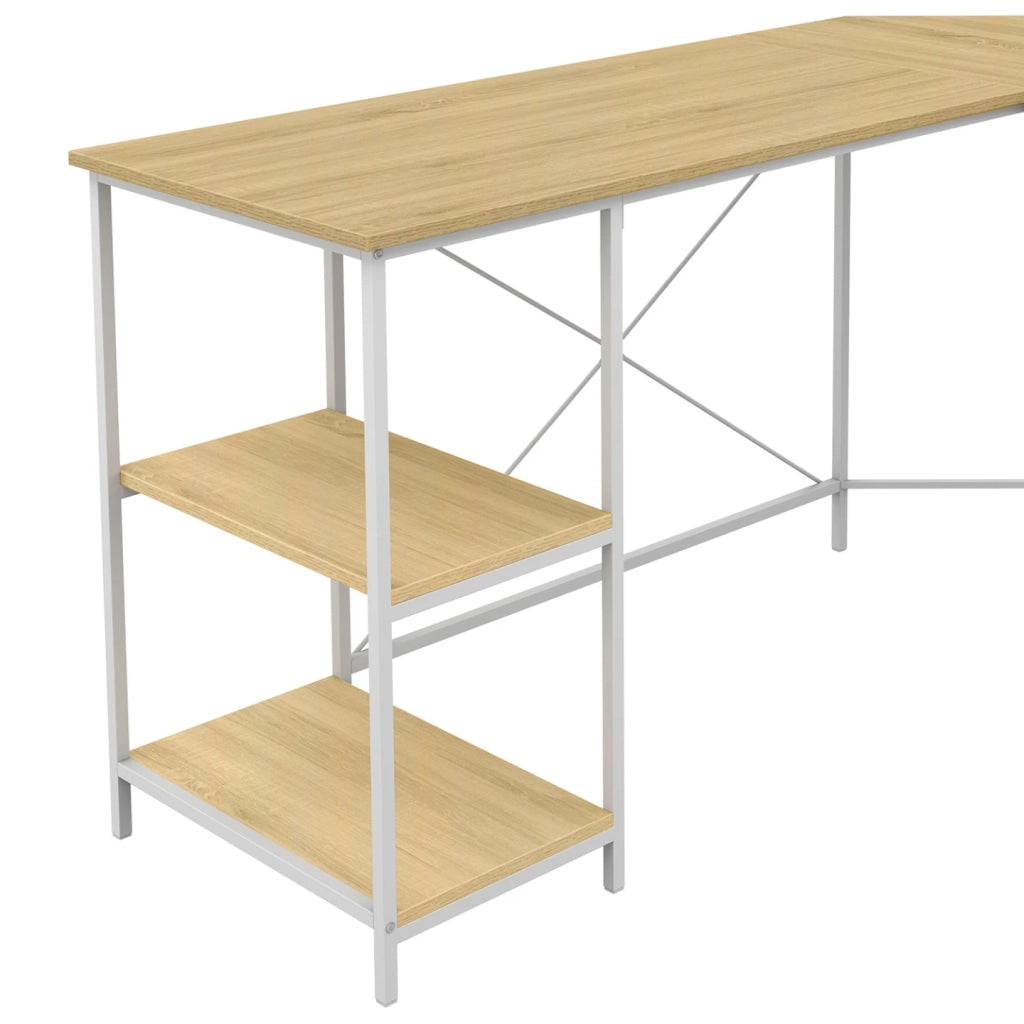 IDMarket - DETROIT Escritorio esquinero de diseño industrial en forma de L de madera y metal blanco