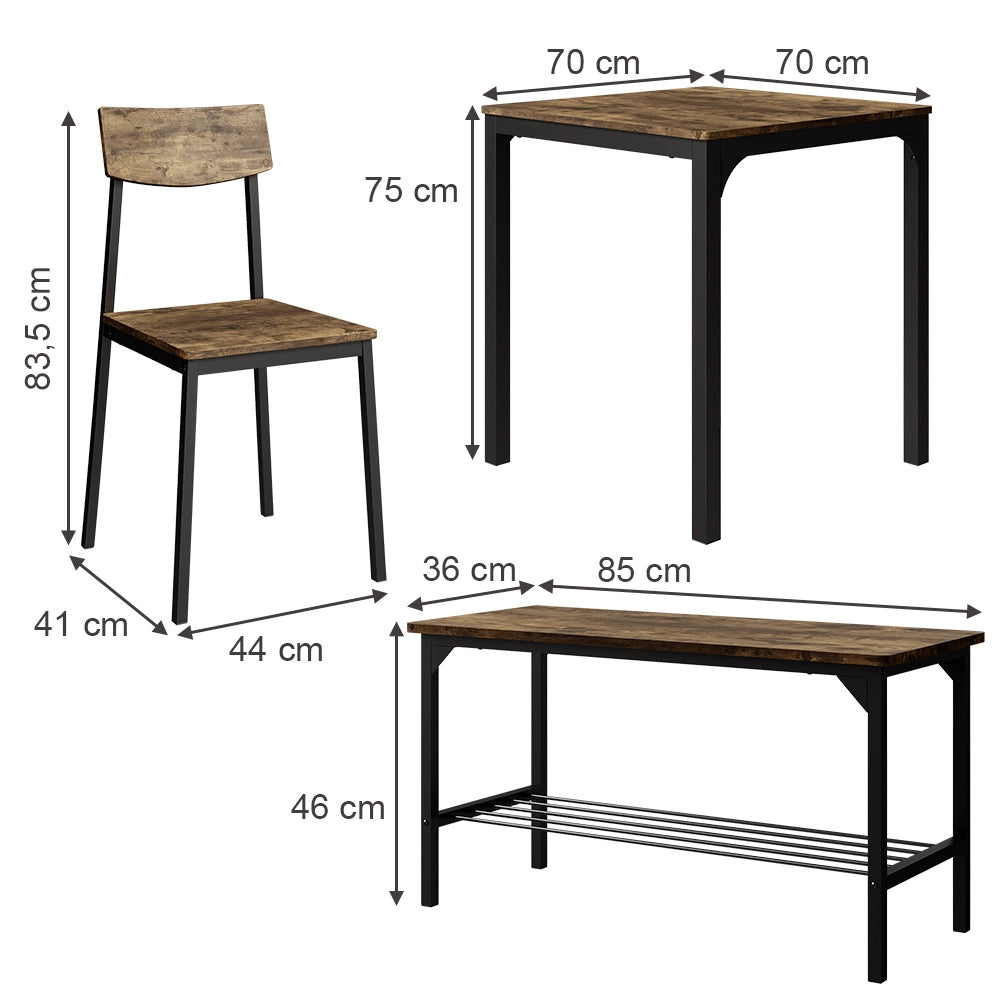 Vicco Set di tavoli da pranzo Nero/quercia rustico 70 x 70 cm 4 parti