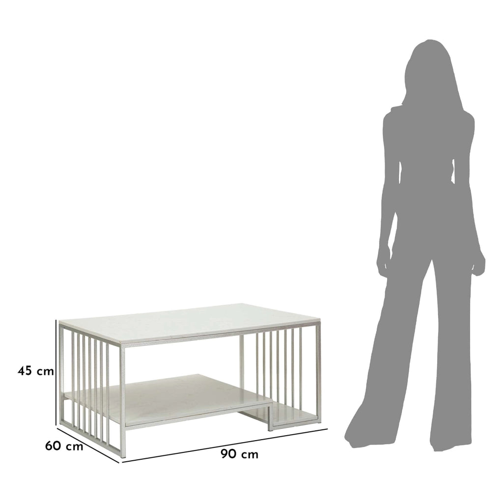 Fafaha, Tavolino da Salotto Forma Rettangolare, 90x45x60h cm Bianco Marmo