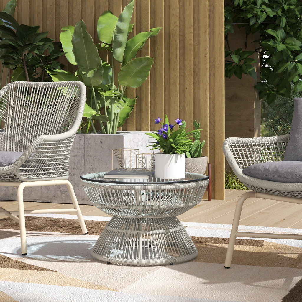 Tavolino da giardino rotondo ¨C zephmum ¨C in resina effetto rattan con piano in vetro temperato ?60x37 cm