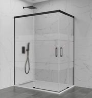 Box doccia angolare BASIC apertura al vertice 80x80 cm (75-80/75-80) nero opaco vetro satinato