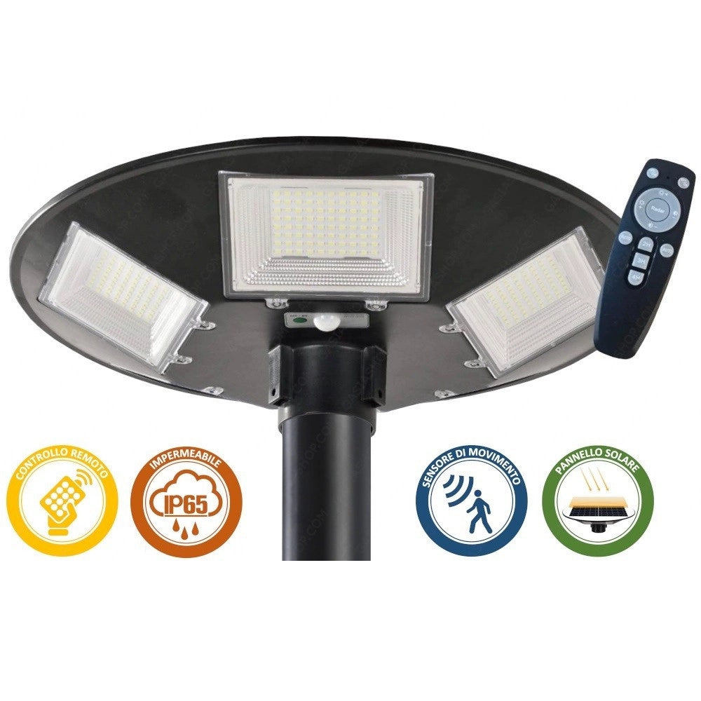 Trade Shop - Lampione Led Con Pannello Energia Solare 200 W Ip65 Sensore Movimento So-gd-200w -