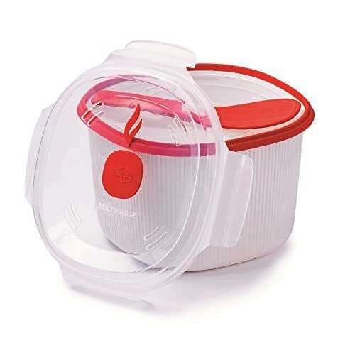 Snips 000849 Cuociriso a Vapore per Microonde 2,7 L con Vassoio e Spatola colore Rosso Trasparente Bianco
