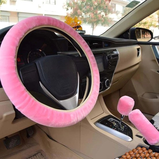 Set di sterzo universale 3 pezzi per auto - Inclusi sterzo manuale e sterzo cambio - Rosa