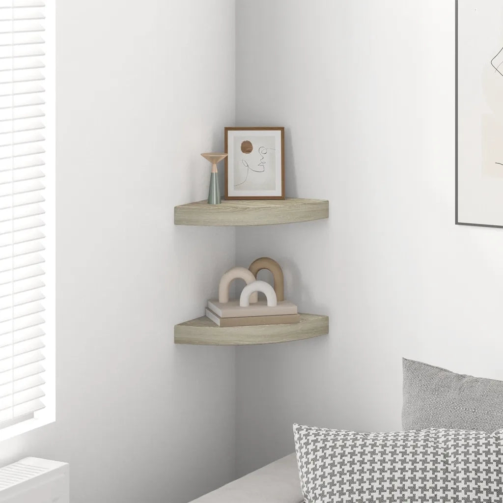 Scaffali Angolari a Parete 2 pz Rovere 25x25x3,8 cm MDF