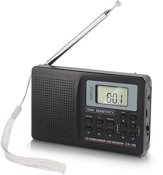Radio Portatile con Funzione di Allarme - Ricevitore Digitale - Radio FM/AM/SW a Rete - Illuminazione di Fondoschermo - Funzione di Memoria - Modalità Silenziosa