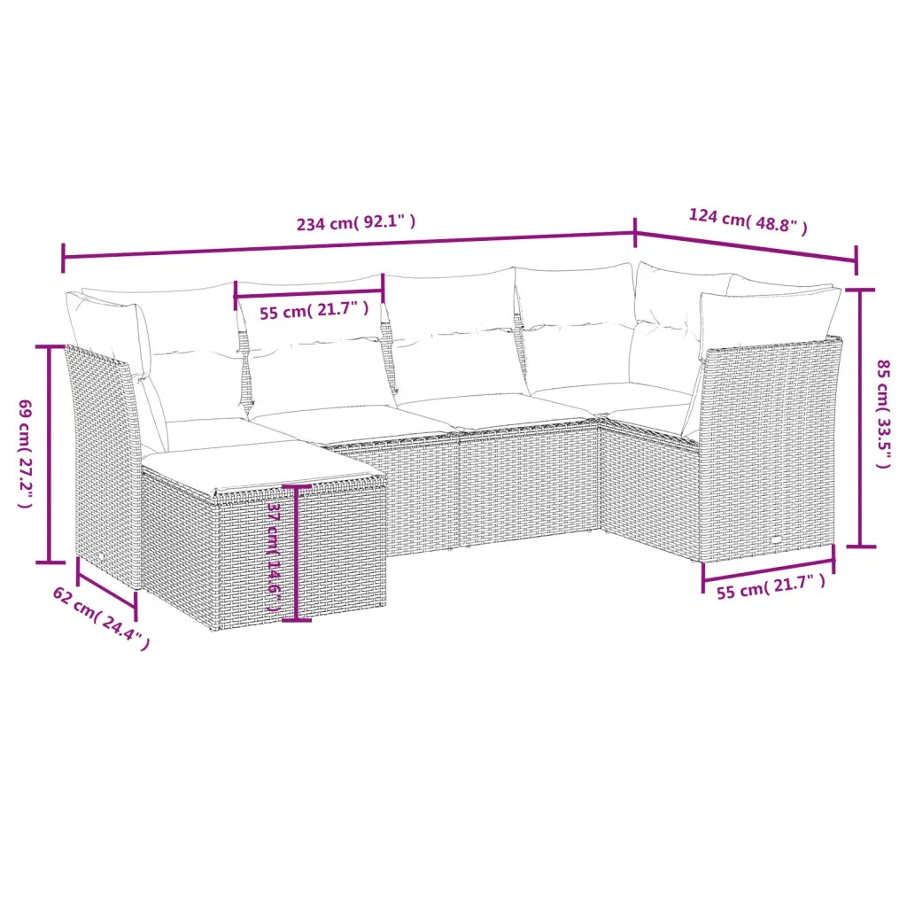 Set Divano da Giardino 6 pz con Cuscini Grigio in Polyrattan 3263176