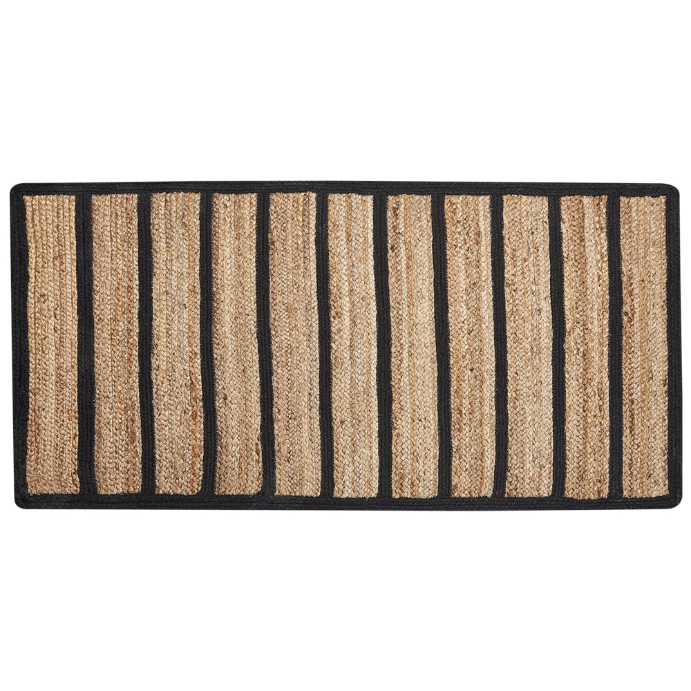 Tappeto tappetino Tappeto Nero e Beige Cotone Juta Rigato 80 x 150 cm Rustic Boho