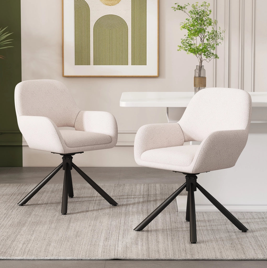 Set di 4 sedie girevoli con braccioli in sherpa bianco