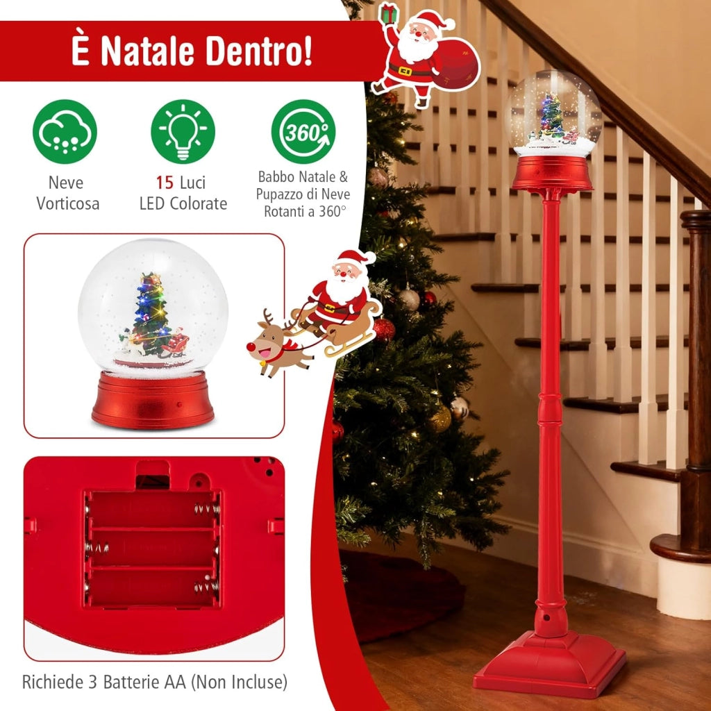 150 CM Lampione Natalizio Musicale, Lampada Festiva con Lanterna a Globo di Neve Attivata dal Suono, Albero di Natale, Babbo Natale, Soldato e Scatole Regalo (Modello 3)