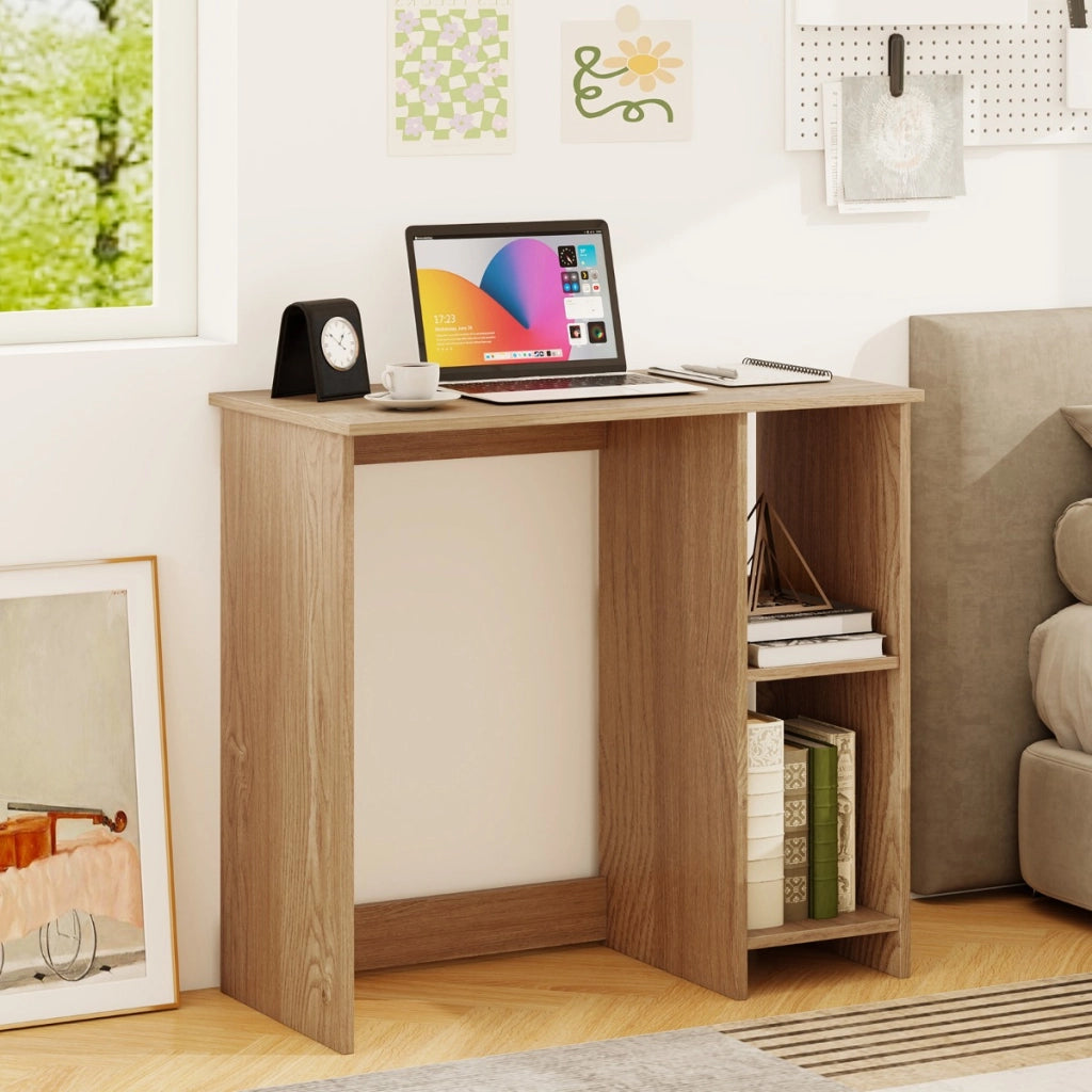 Scrivania salvaspazio da casa e ufficio 80x40x74cm per ambienti piccoli-Scrivania per computer con 2 ripiani Naturale