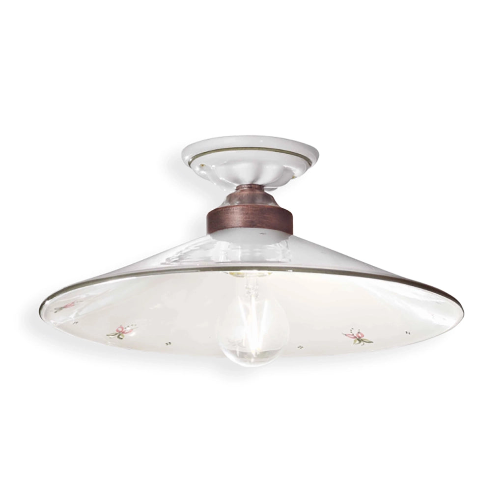 Plafoniera Classica Asti Ferro E Ceramica Nero Sfumato Rame Decorato Filo Verde