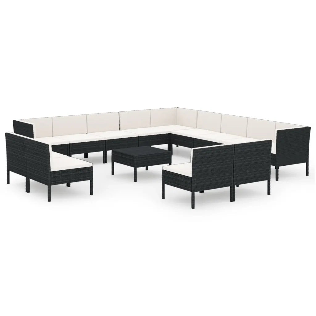 Set Divani da Giardino 14 pz con Cuscini in Polyrattan Nero 3094488