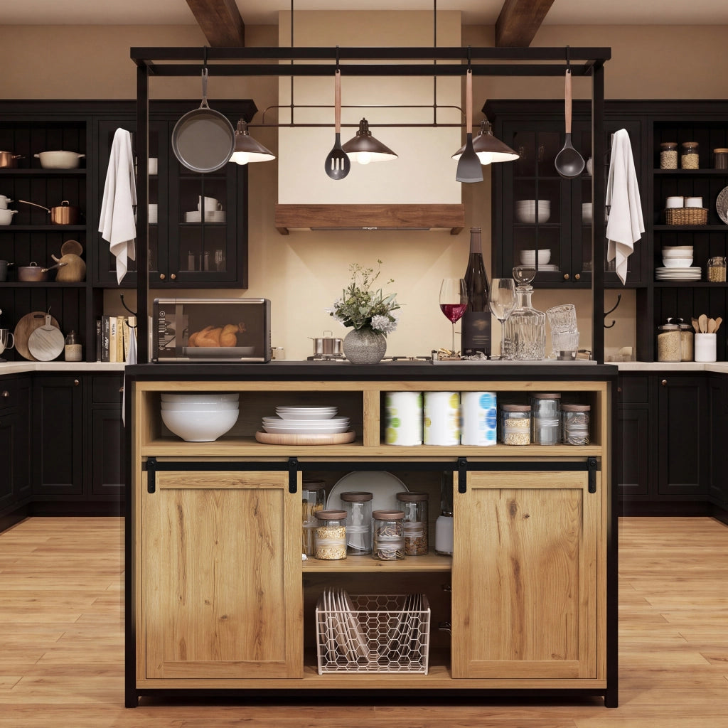 ARMADIO CUCINA 107x62x183 cm Legno e metallo, con prese e USB