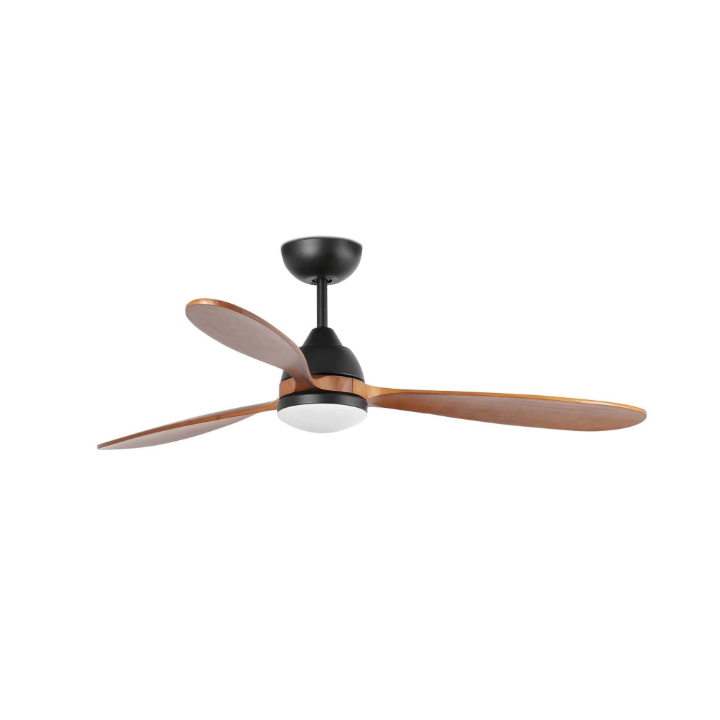 FARO Ventilatore da soffitto con luce POROS, marrone, acciaio, lame arrotondate, finitura nera/noce FARO-33527