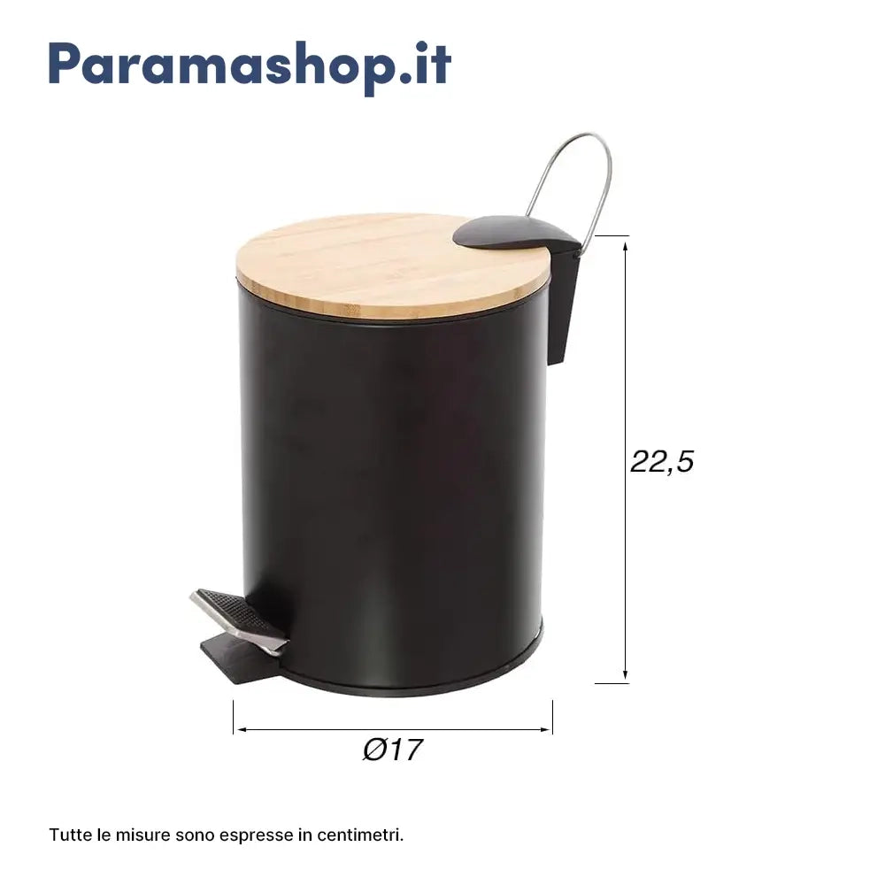 Pattumiera a pedale 3L acciaio nero e bambu | Haiti