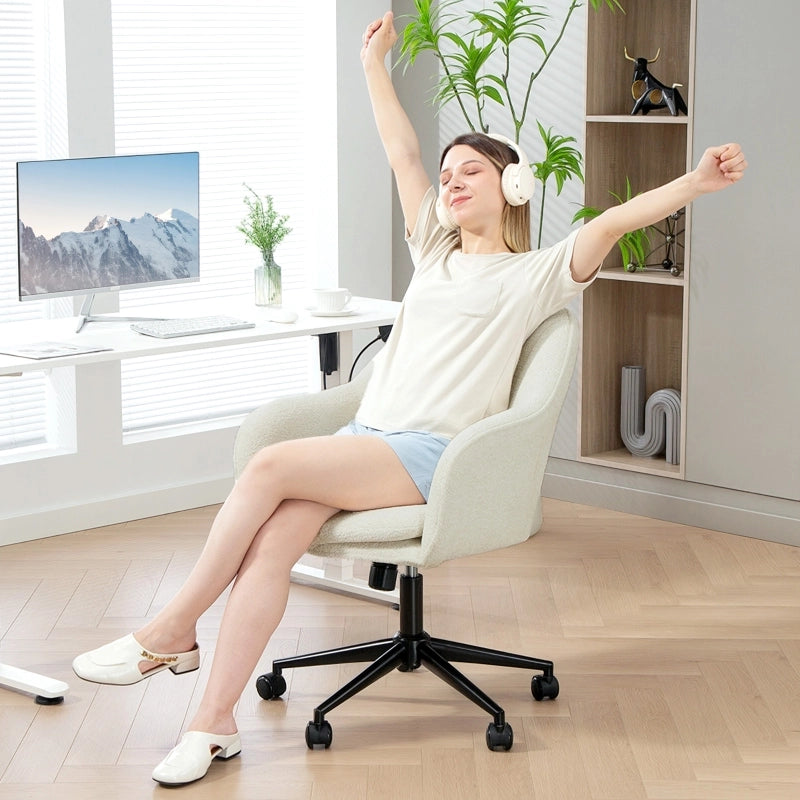 Sedia da ufficio girevole con Altezza Regolabile, Funzione Dondolo e Braccioli, in Poliestere Beige