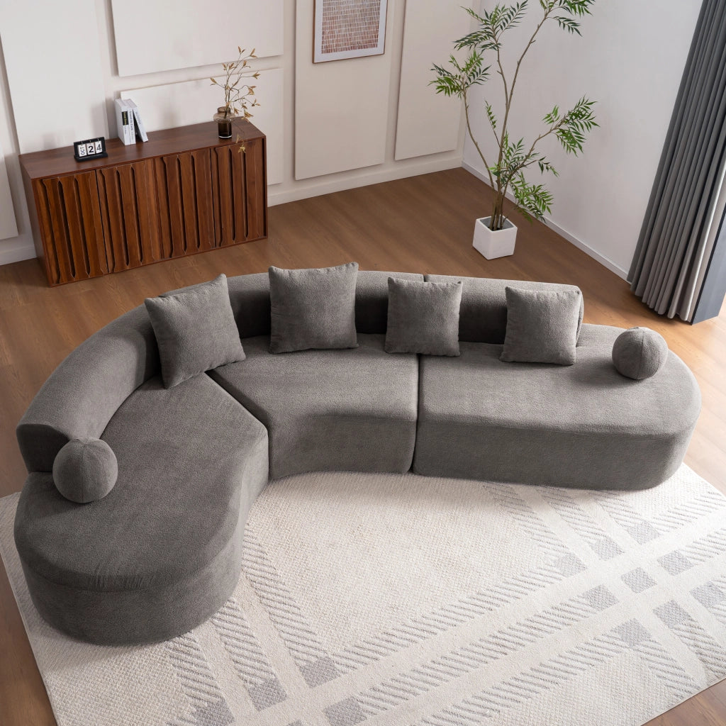 Divano angolare a L senza montaggio con seduta profonda per grandi famiglie in ciniglia grigia 327 × 215 × 65 cm