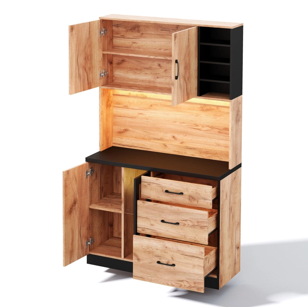 Colonna cucina 105x40x180 cm con LED, prese USB e cassetti