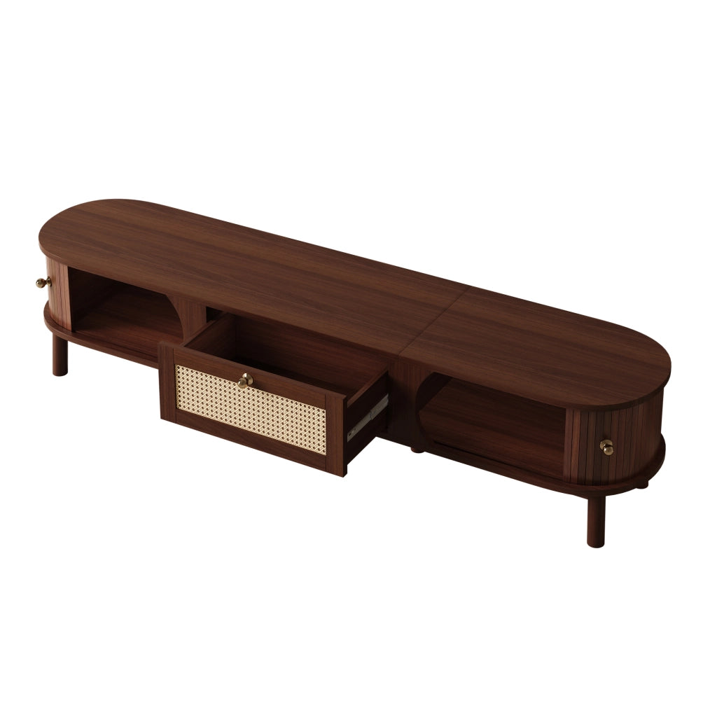 Mobile TV con 2 Ante Scorrevoli e 2 Cassetti in Rattan; Stile Naturale; Soggiorno; in Pannelli; 170??39;5??38 cm